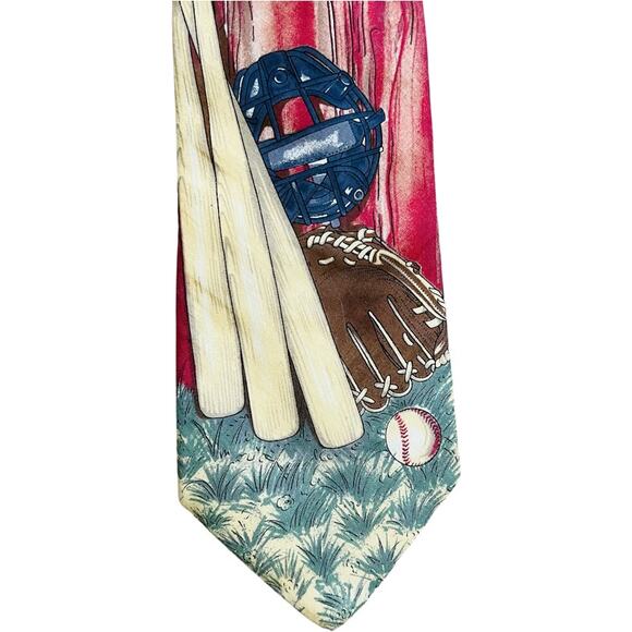 Lands’ End Vintage Sports Ties Yellow Golf Red Baseball 2 Neckties Silk Cotton - Picture 9 of 12